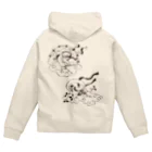 もしもしこちら文鳥の文鳥風神雷神図　モノクロ Zip Hoodie