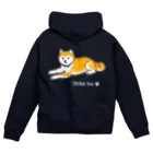 Shiba Inu Streetの水色の首輪をつけてゆったり座る柴犬のドット絵 Zip Hoodie