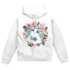 NORIMA'S SHOP のメガネをかけたラグドールの子猫とピエールドロンサールのバラのフラワーリースイラスト Zip Hoodie