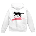 小鳥と映画館の黒猫と影　ピンク Zip Hoodie