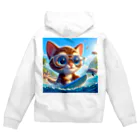 猫と紡ぐ物語のお気に入りのサーフボードでサーフィンする猫 Zip Hoodie