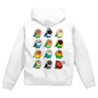 Cody the Lovebirdの（両面）表ブルーボタンインコ 背面ラブバード大集合 Zip Hoodie