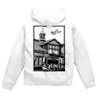 気ままに創作　よろず堂のありがとう原宿駅（切り絵風・枠付・英字） Zip Hoodie