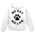 アトリエかののNO CAT NO LIFE 肉球 黒 バックプリント ジップパーカー