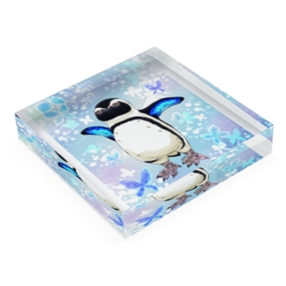 ケープペンギン「ちょうちょ追っかけてたの」(Blue) Acrylic Block