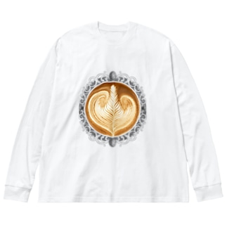 【Lady's sweet coffee】ラテアート エレガンスリーフ Big Long Sleeve T-Shirt