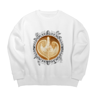 【Lady's sweet coffee】ラテアート エレガンスリーフ / With accessories Big Crew Neck Sweatshirt