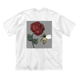 薔薇と蜂　グレー Big T-Shirt