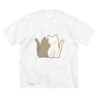表裏印刷　仲良し猫　黒&白 Big T-Shirt