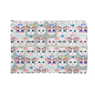 おしゃれなメガネをかけた猫たちと北欧風パターンイラスト Blanket