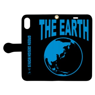 THE EARTH　手帳型iPhoneケース（黒-ブルー） Book-Style Smartphone Case