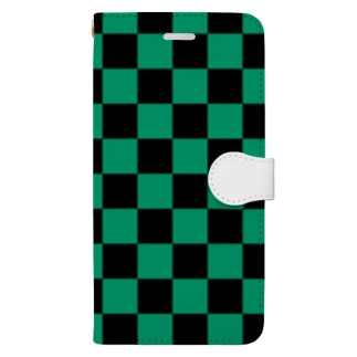 市松模様 (黒/緑) Book-Style Smartphone Case