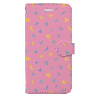 レトロポップな幾何学柄 ピンク Book-Style Smartphone Case