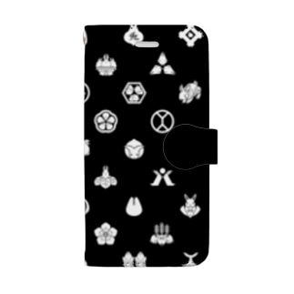 うさぎの家紋/黒 Book-Style Smartphone Case