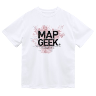 地図マニア（MAP GEEK）・黒文字赤地図 Dry T-Shirt