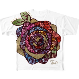 虹色と光輝く温かな色とこの薔薇から溢れる想い All-Over Print T-Shirt