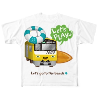 黄色い電車 「 海へ行こう 」 All-Over Print T-Shirt