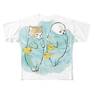 海とにゃんこ All-Over Print T-Shirt