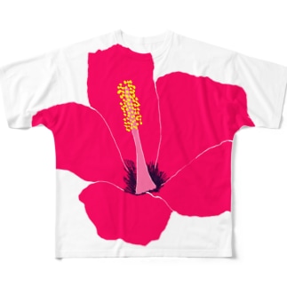 南国デザイン「ハイビスカスレッド」 All-Over Print T-Shirt