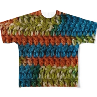 ウール毛糸手編み柄カラフル オレンジ系 All-Over Print T-Shirt