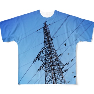 夕暮れ、鉄塔の集い All-Over Print T-Shirt