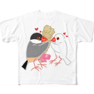 粟穂をプレゼント 桜&白文鳥 All-Over Print T-Shirt