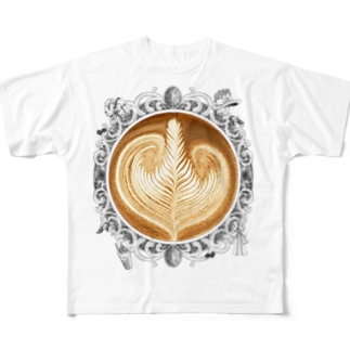 【Lady's sweet coffee】ラテアート エレガンスリーフ / With accessories All-Over Print T-Shirt