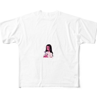 花を持った少女 All-Over Print T-Shirt