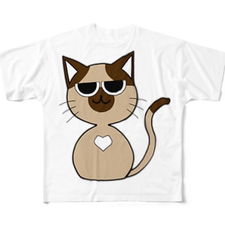 『猫から愛を猫へラブを』ポインテッド All-Over Print T-Shirt