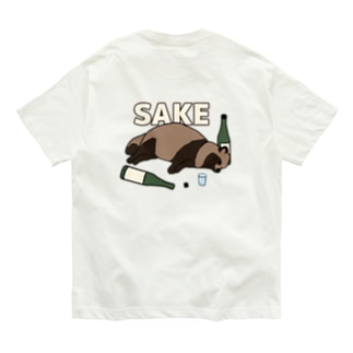 タヌキと日本酒（背中） Organic Cotton T-Shirt