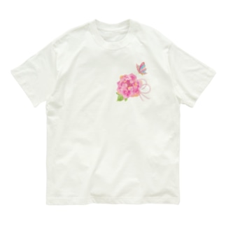 牡丹に蝶+色水引 Organic Cotton T-Shirt
