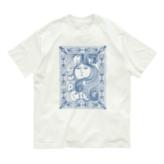 ほくそ笑むモリナザ（線_青） Organic Cotton T-Shirt