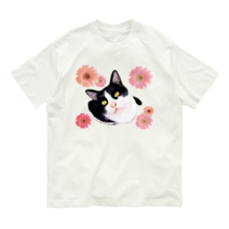 白黒猫ちゃんとガーベラ Organic Cotton T-Shirt