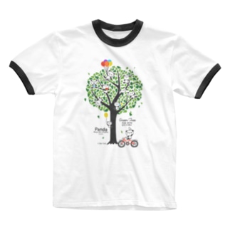 パンダと緑の木（Panda & Green Tree） Ringer T-Shirt