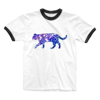 猫シルエット（ギャラクシー柄②） Ringer T-Shirt
