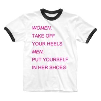 WOMEN&MEN pink print Tシャツ リンガーTシャツ