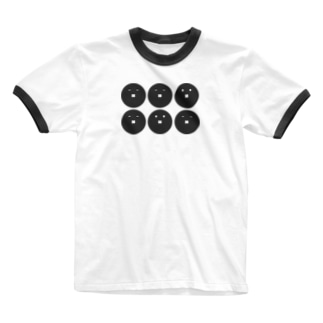 動物家紋。H.T.（六文銭ペンギン） Ringer T-Shirt