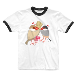 粟穂をプレゼント シルバー&シナモン文鳥 Ringer T-Shirt
