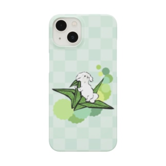 折り鶴ペキニーズ　ホワイト　緑 Smartphone Case