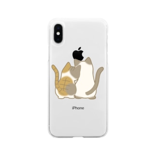 仲良し猫の背中　縞三毛&ポインテッド Soft Clear Smartphone Case