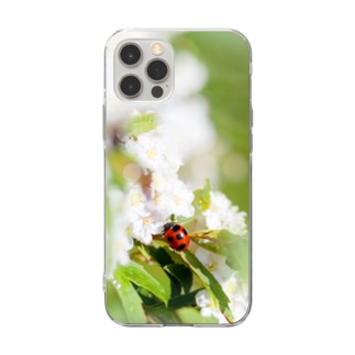 花フォト（てんとう虫とコデマリ） Soft Clear Smartphone Case