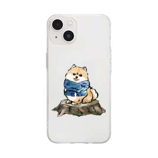 マフラー犬　ポメラニアン Soft Clear Smartphone Case