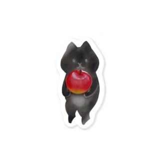 りんごを持った黒猫ステッカー Sticker