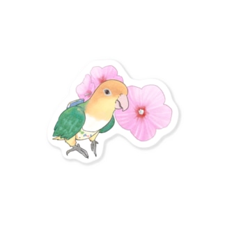 お花とシロハラインコちゃん【まめるりはことり】 Sticker