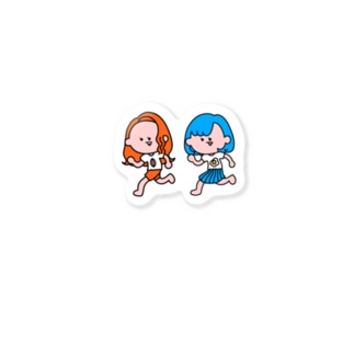 橙と青の女の子 Sticker