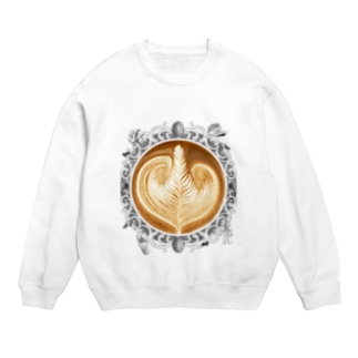 【Lady's sweet coffee】ラテアート エレガンスリーフ / With accessories Crew Neck Sweatshirt