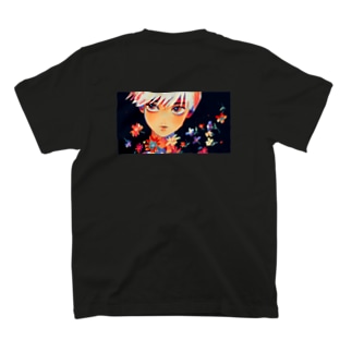 花/黒 Regular Fit T-Shirt