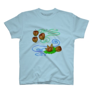 ホオズキ 水紋背景（和柄） Regular Fit T-Shirt
