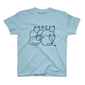 ねこちゃん５ひき黒ライン T-Shirt
