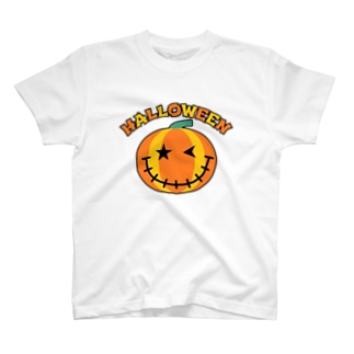 スマイルハロウィンかぼちゃ ロゴ オレンジ黒枠 Regular Fit T-Shirt